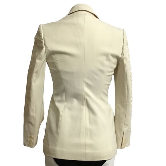 Bloomingdale’s Cream Ecru Single Button Embroidered Sleeves Blazer Size 2 Petite - Picture 3 of 13